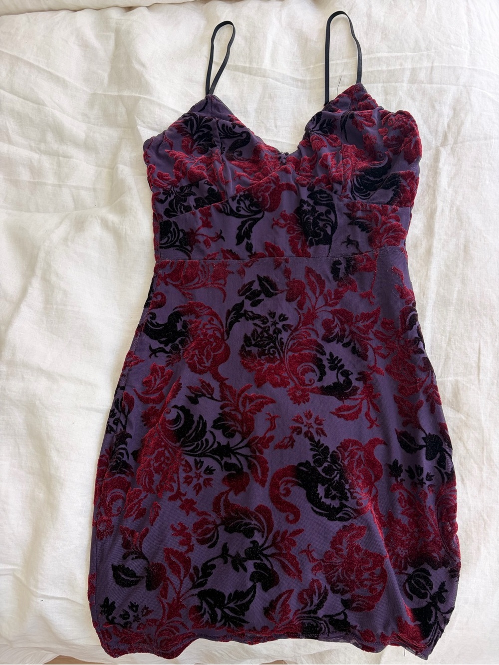 privy Plum Slip Dress with Burgundy and Black Floral Burnout